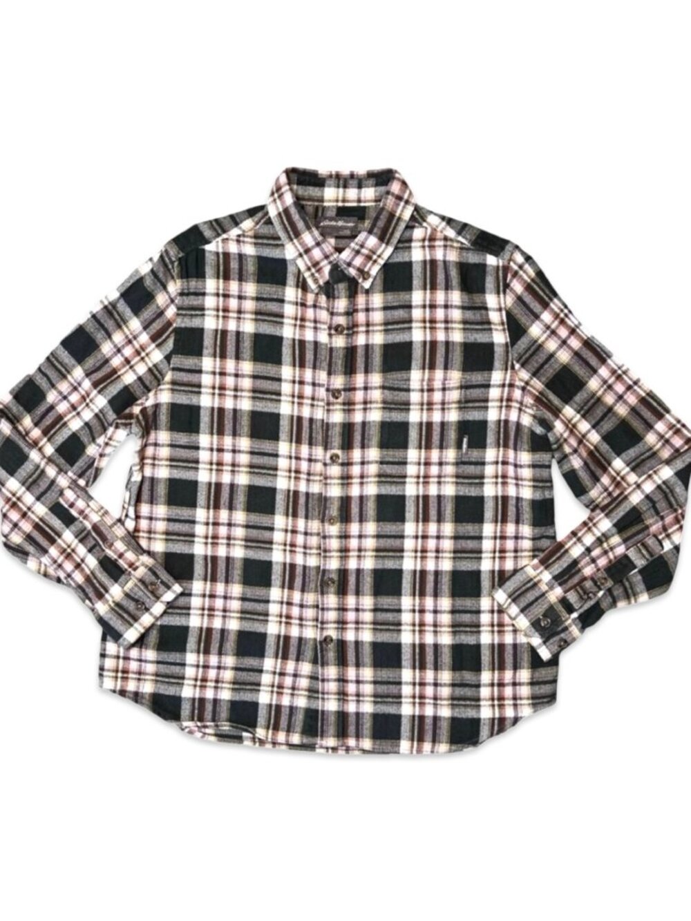 Eddie Bauer Plaid Shirt Green Flannel Long Sleeve Size Large